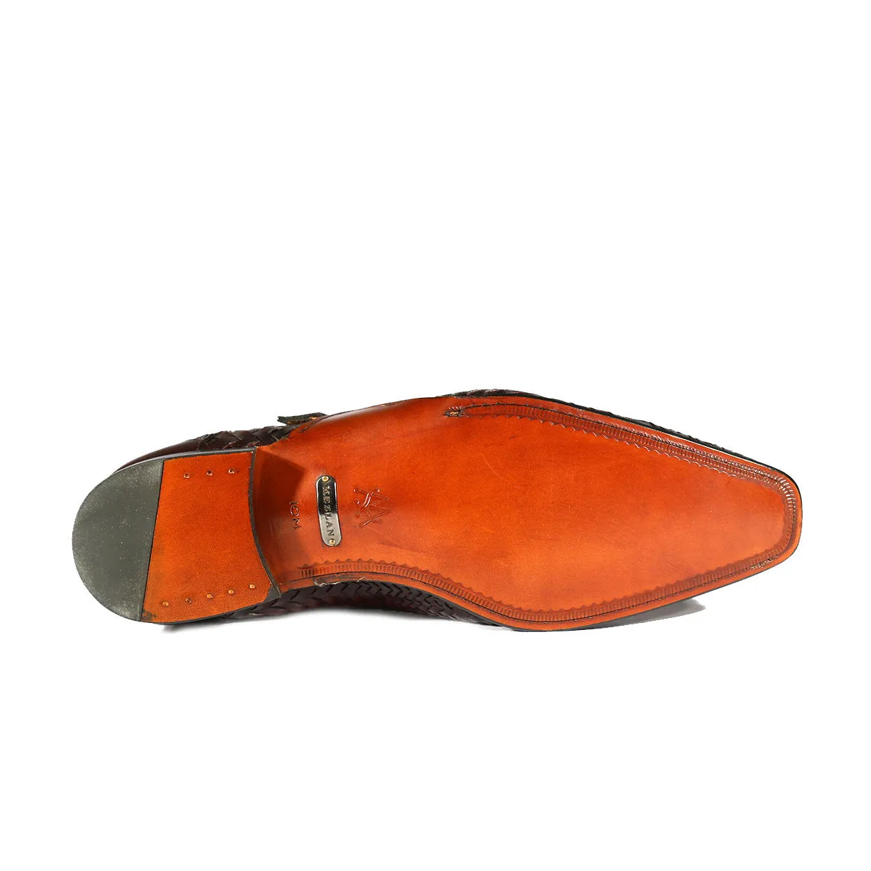 Mezlan S20271 Men's Shoes Burgundy Woven / Calf-Skin Leather Dress Opanka Monk-Straps Loafers (MZS3484)