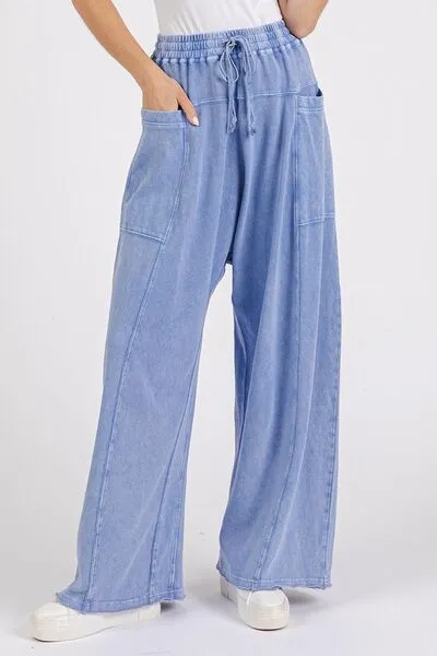 Mineral Wash Elastic Waist Baarrel Leg Baggy Pants