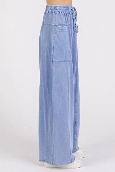 Mineral Wash Elastic Waist Baarrel Leg Baggy Pants