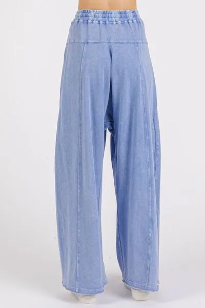 Mineral Wash Elastic Waist Baarrel Leg Baggy Pants