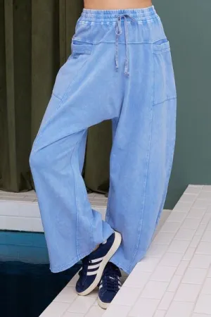 Mineral Wash Elastic Waist Baarrel Leg Baggy Pants