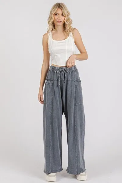 Mineral Wash Elastic Waist Barrel Leg Baggy Pants (Online Only/Ships from USA)