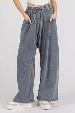Mineral Wash Elastic Waist Barrel Leg Baggy Pants (Online Only/Ships from USA)