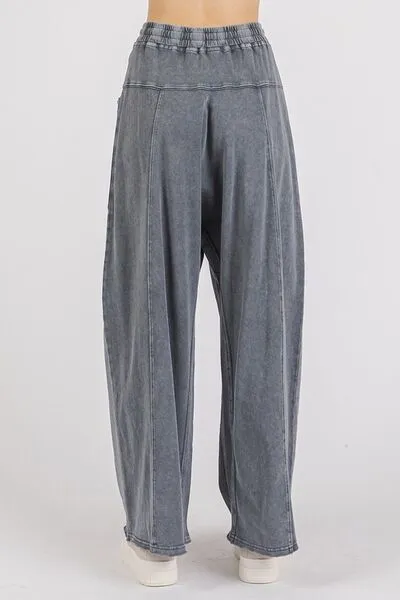 Mineral Wash Elastic Waist Barrel Leg Baggy Pants (Online Only/Ships from USA)