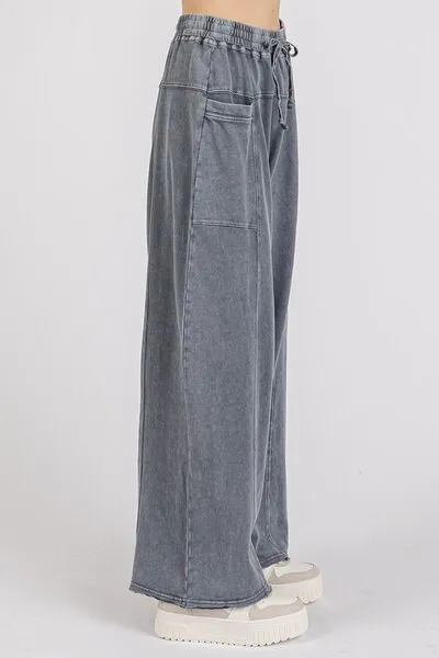 Mineral Wash Elastic Waist Barrel Leg Baggy Pants (Online Only/Ships from USA)