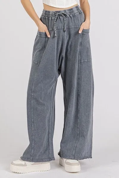 Mineral Wash Elastic Waist Barrel Leg Baggy Pants (Online Only/Ships from USA)