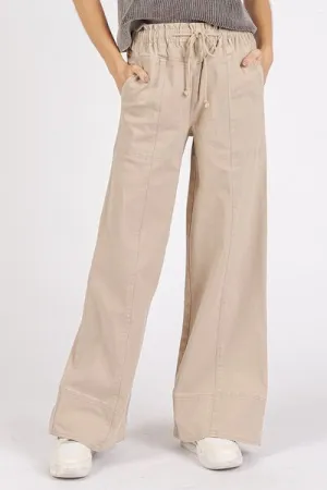 Mineral Wash Elastic Wide Leg Pants