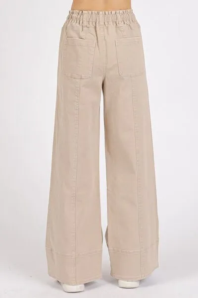 Mineral Wash Elastic Wide Leg Pants