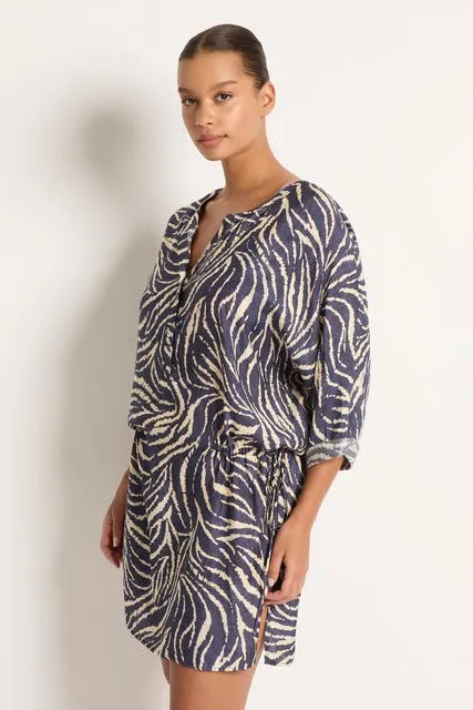 Monte & Lou Navy Animal Short Sleeve Shirt Dress