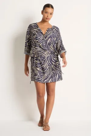 Monte & Lou Navy Animal Short Sleeve Shirt Dress