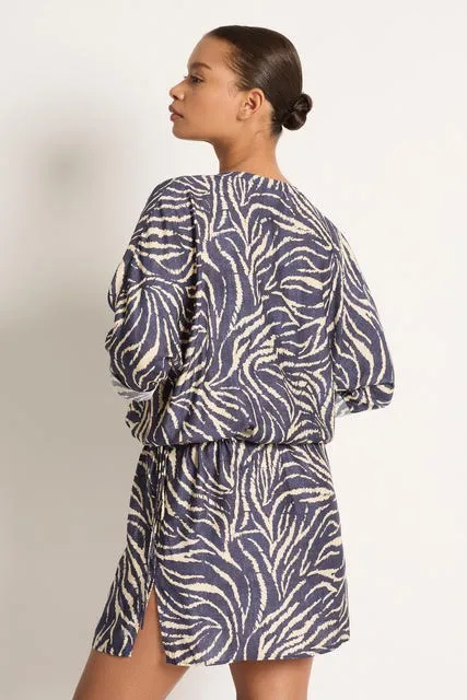 Monte & Lou Navy Animal Short Sleeve Shirt Dress