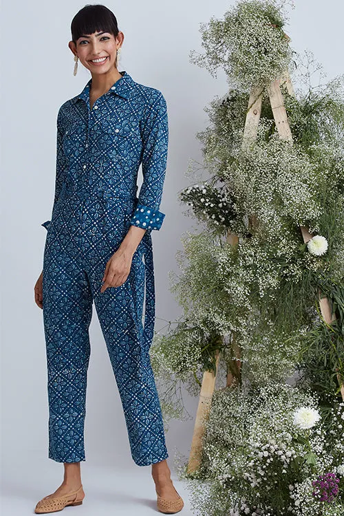 Okhai 'Aquatic' Hand Block Printed Pure Cotton Boiler Suit