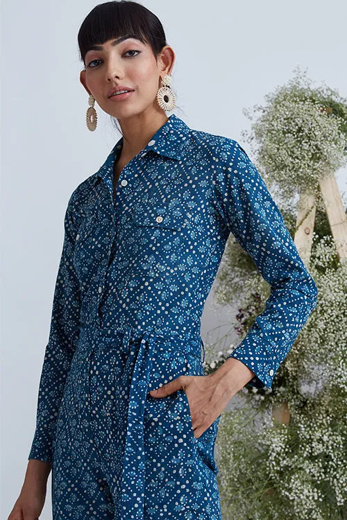 Okhai 'Aquatic' Hand Block Printed Pure Cotton Boiler Suit