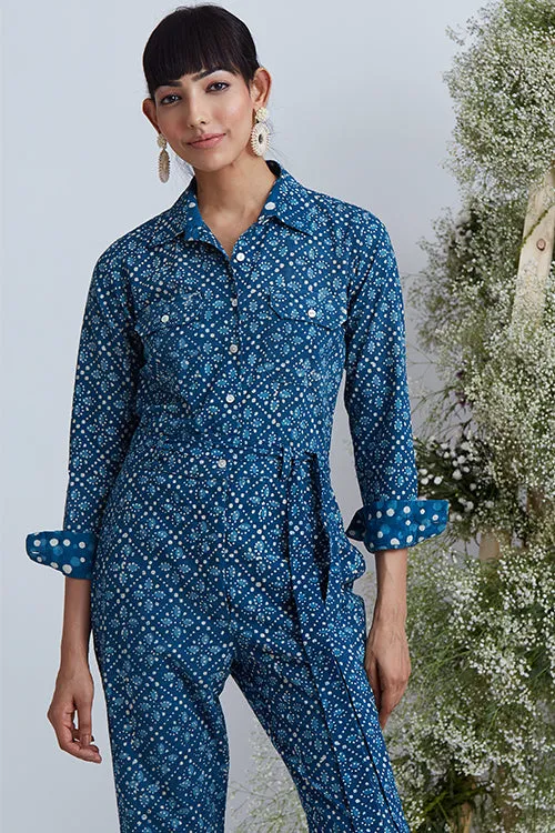 Okhai 'Aquatic' Hand Block Printed Pure Cotton Boiler Suit