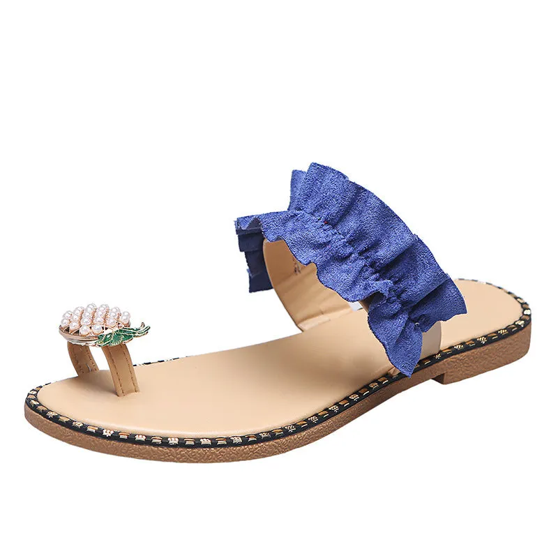 Pineapple Rhinestone sandals women wear flat bottomed women's shoes