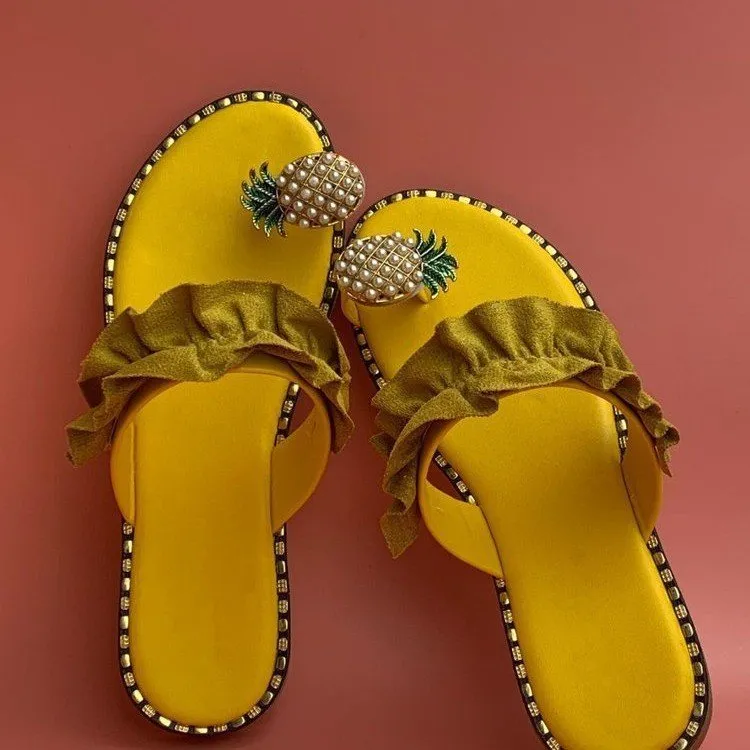Pineapple Rhinestone sandals women wear flat bottomed women's shoes