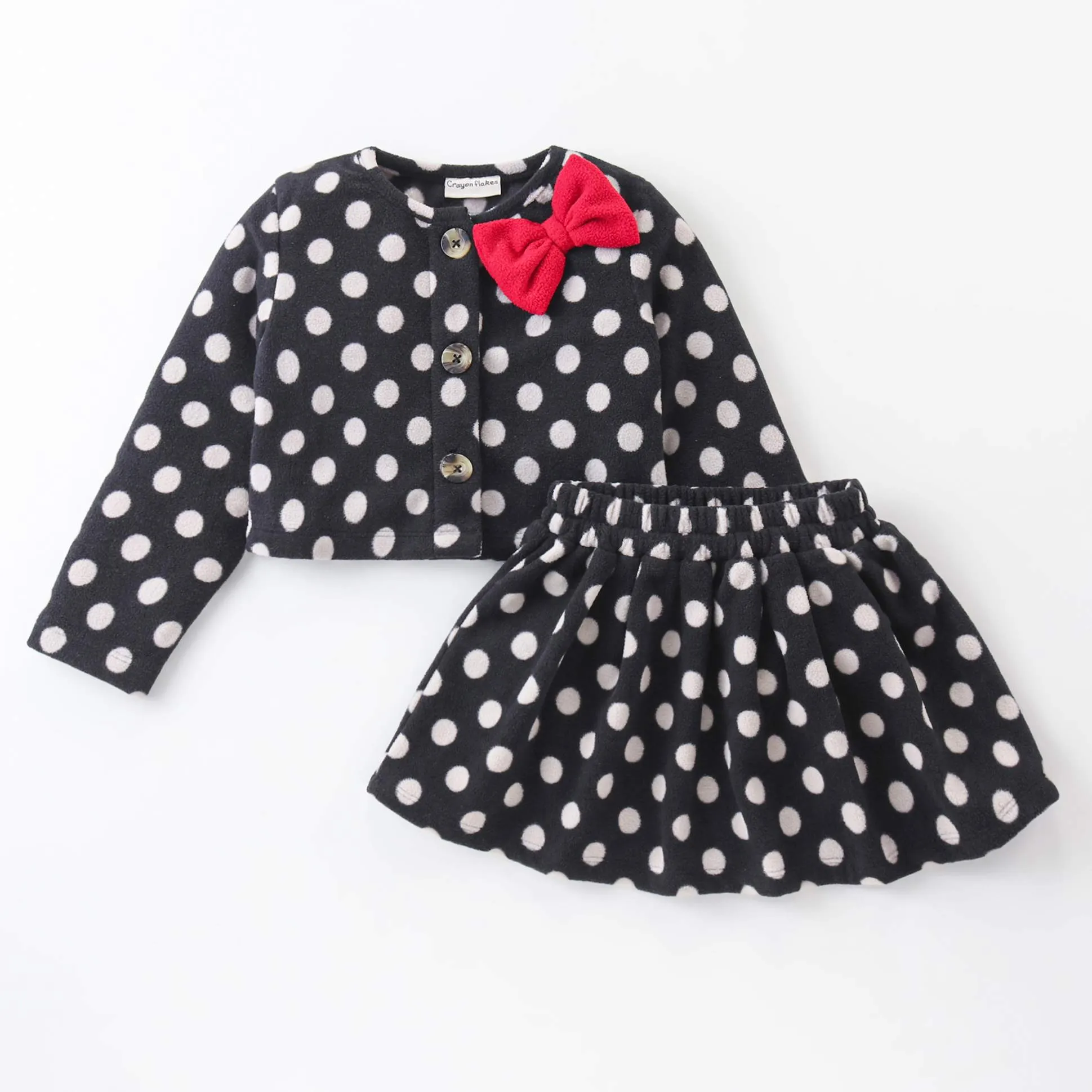 Polka Dots Printed Crop Cardigan Skirt Set