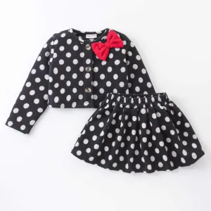 Polka Dots Printed Crop Cardigan Skirt Set