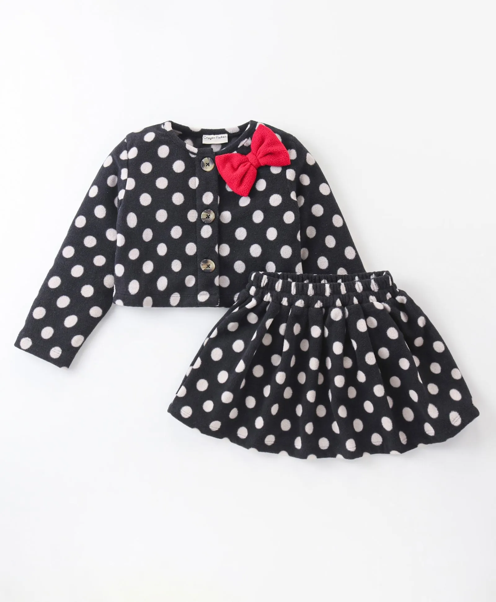 Polka Dots Printed Crop Cardigan Skirt Set