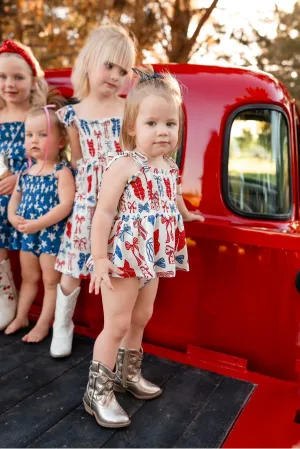Red White & Blue Smocked Twirl Romper