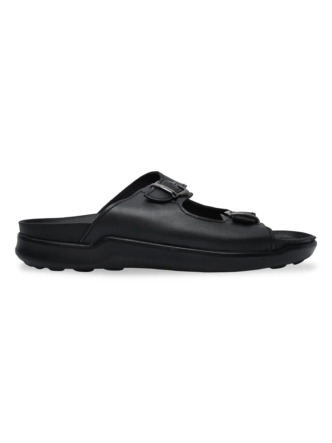 Regal Black Men Textured Leather Sandals