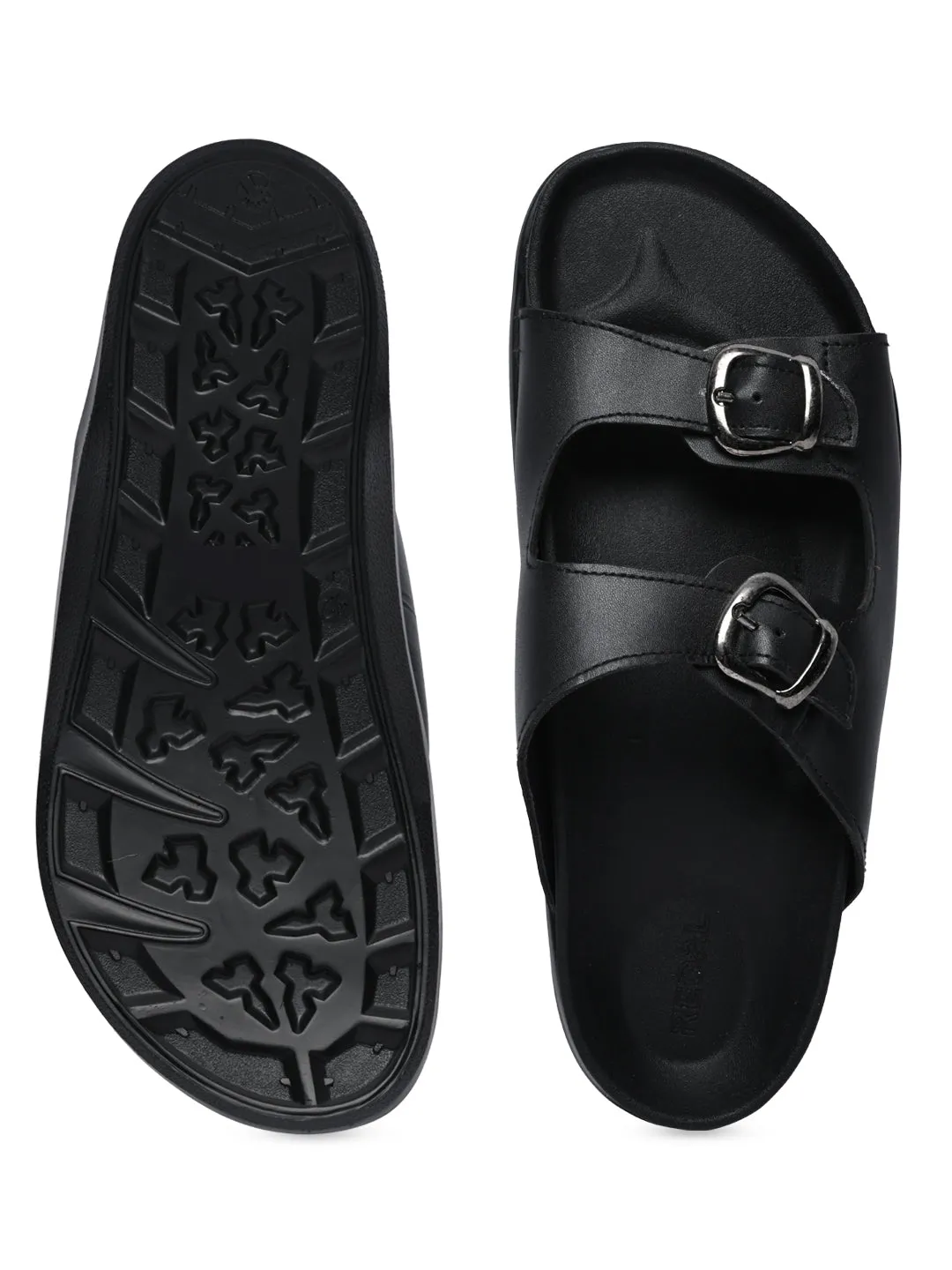 Regal Black Men Textured Leather Sandals