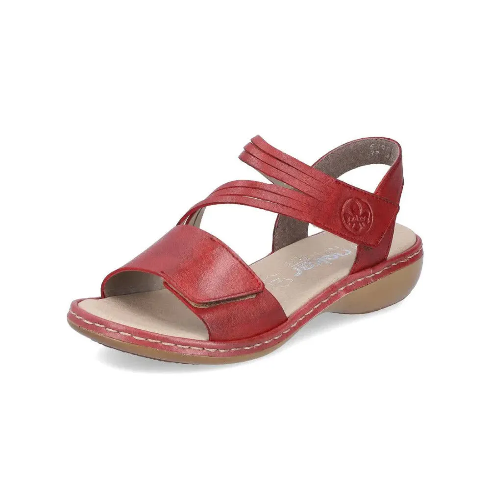 RIEKER COMFORT BOTTOM ASYMMETRICAL SANDAL RED - WOMENS