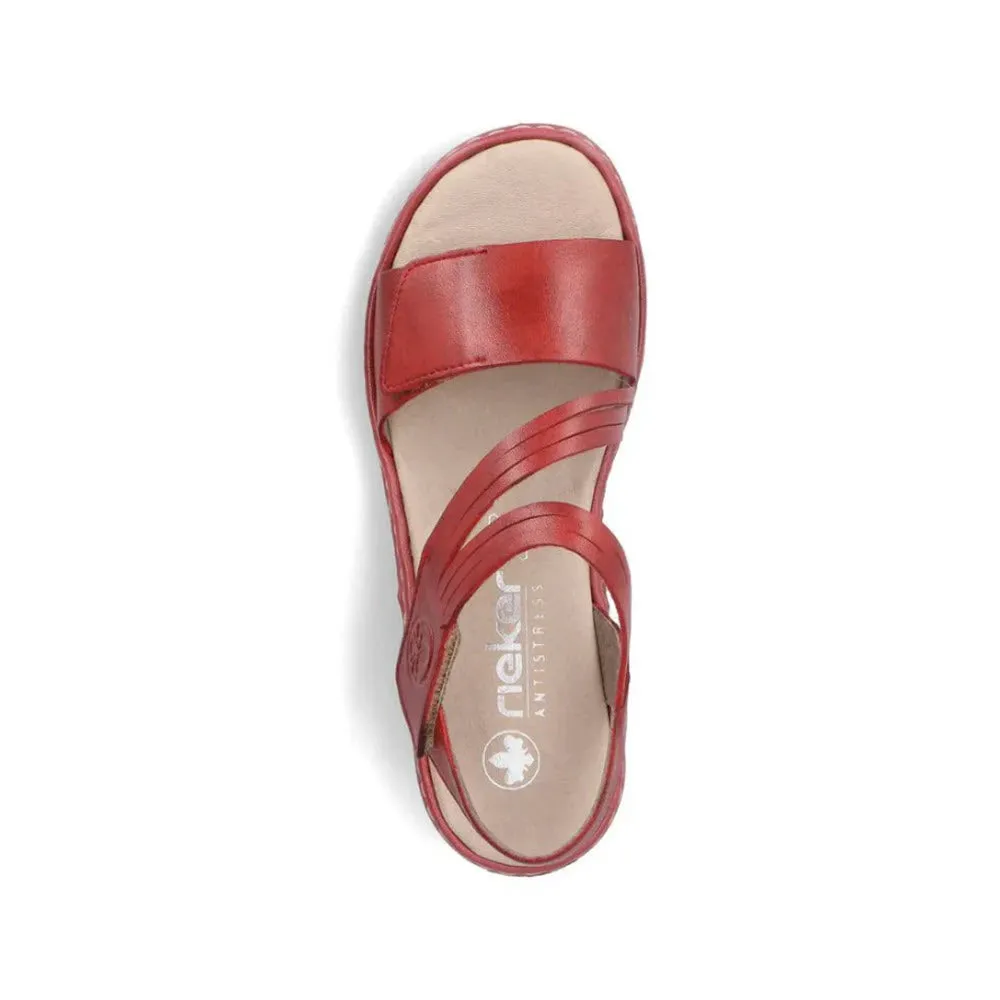 RIEKER COMFORT BOTTOM ASYMMETRICAL SANDAL RED - WOMENS