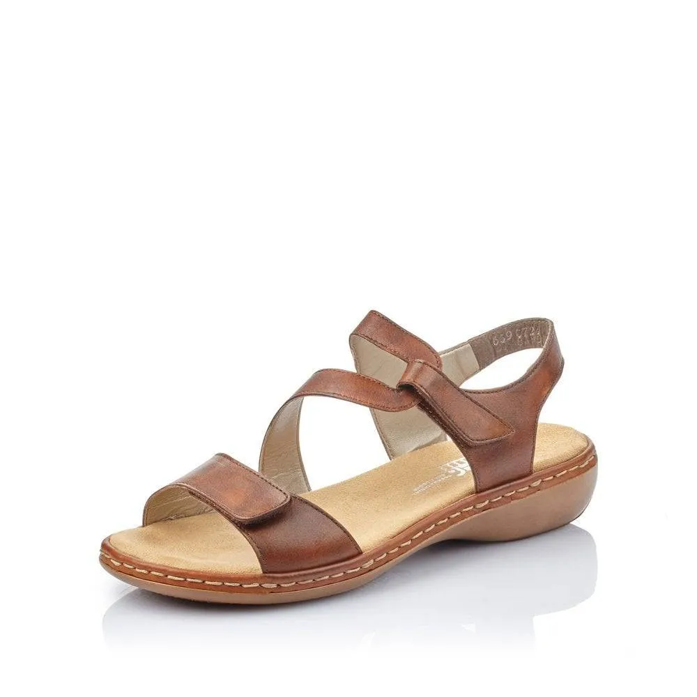 Rieker Leather Double Velcro Strap Open Toe Comfort Sandal