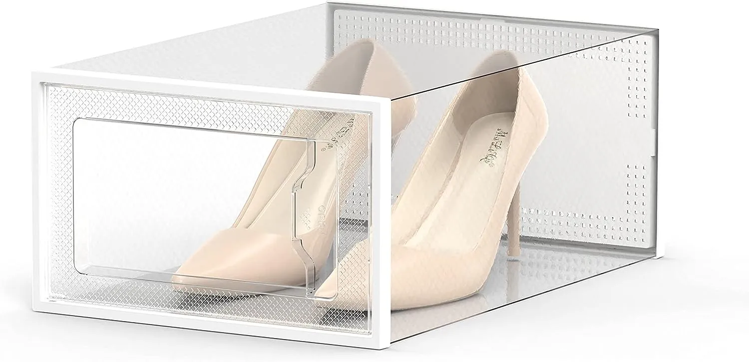 SEE SPRING Large 12 Pack Shoe Storage Box, Clear Plastic Stackable Shoe Organizer for Closet, Space Saving Foldable Shoe Rack Sneaker Container Bin Holder