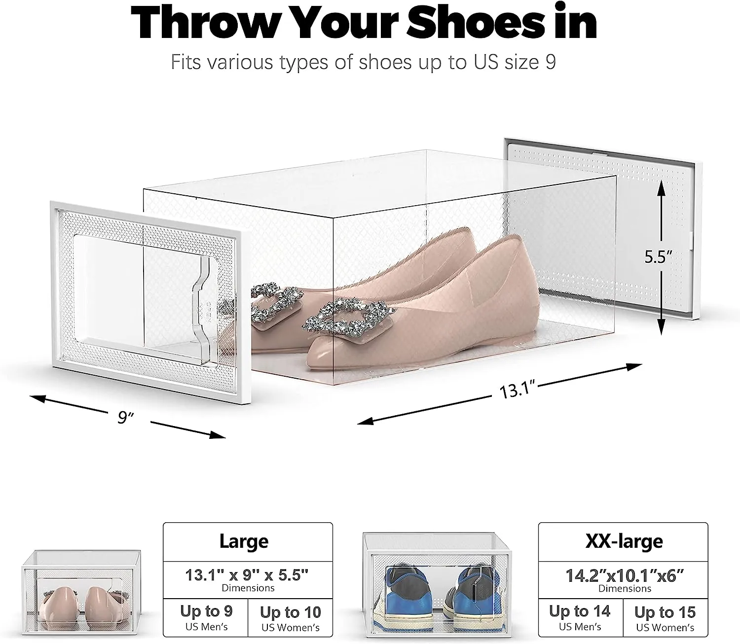 SEE SPRING Large 12 Pack Shoe Storage Box, Clear Plastic Stackable Shoe Organizer for Closet, Space Saving Foldable Shoe Rack Sneaker Container Bin Holder