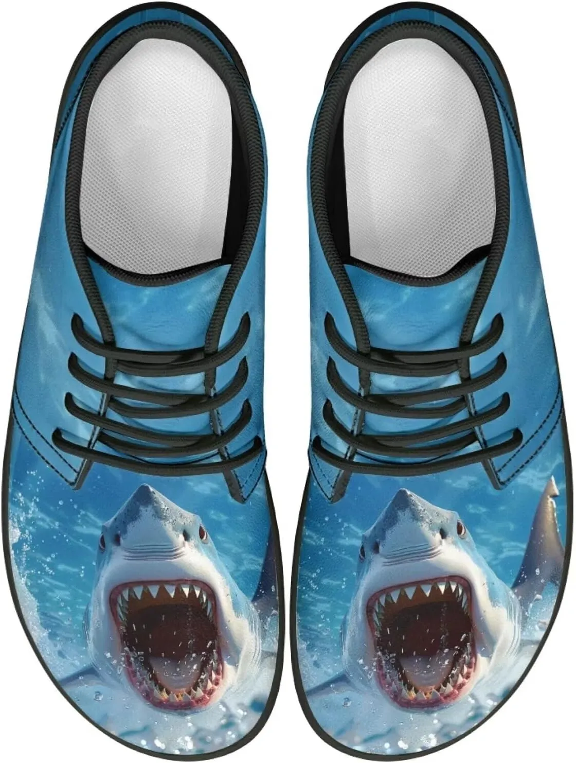 Sharks Design Zero Drop Barefoot Shoes - PU Leather Running Shoes, Grounded Footwear for Men