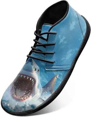Sharks Design Zero Drop Barefoot Shoes - PU Leather Running Shoes, Grounded Footwear for Men
