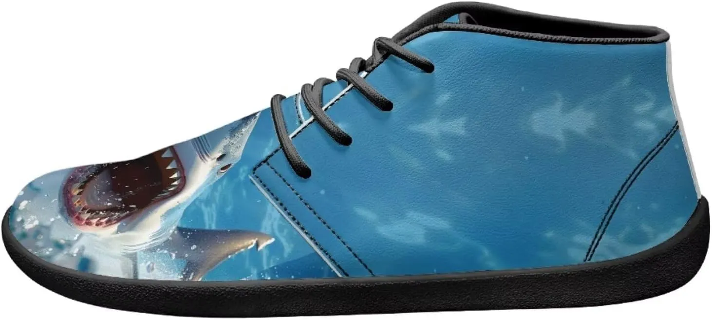 Sharks Design Zero Drop Barefoot Shoes - PU Leather Running Shoes, Grounded Footwear for Men