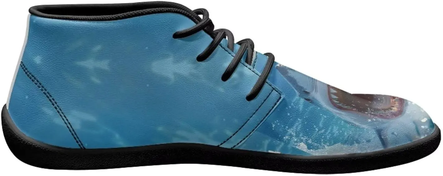Sharks Design Zero Drop Barefoot Shoes - PU Leather Running Shoes, Grounded Footwear for Men