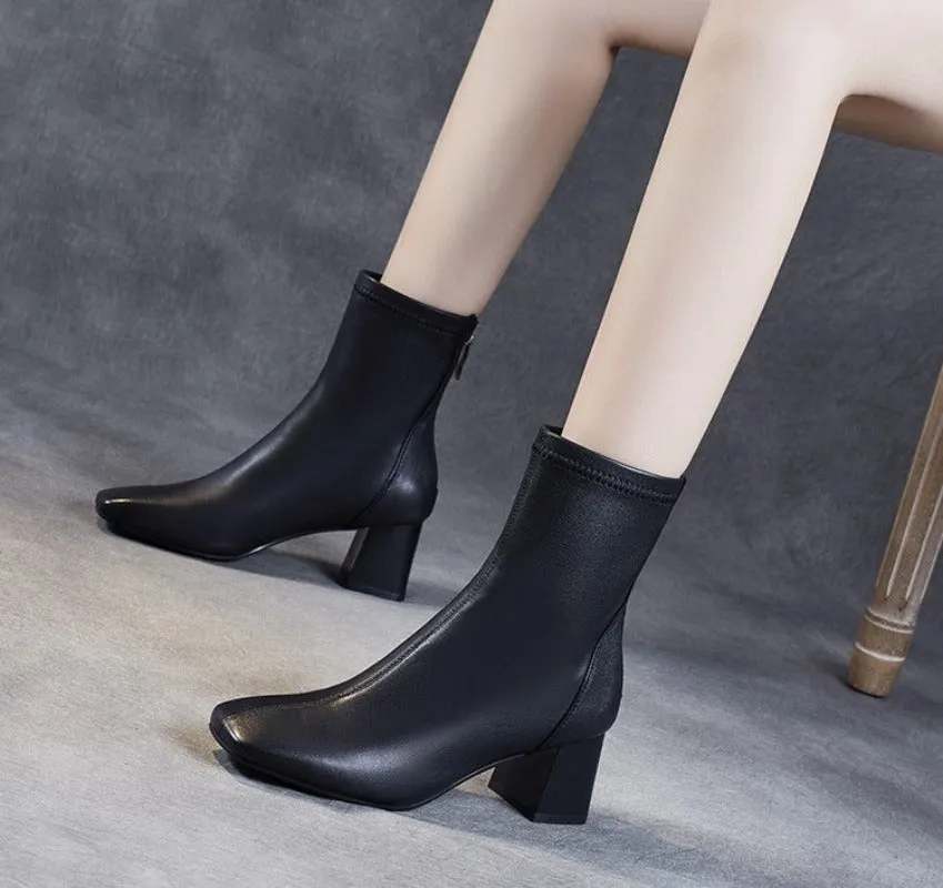 Sheepskin Leather Mid-Calf Boots