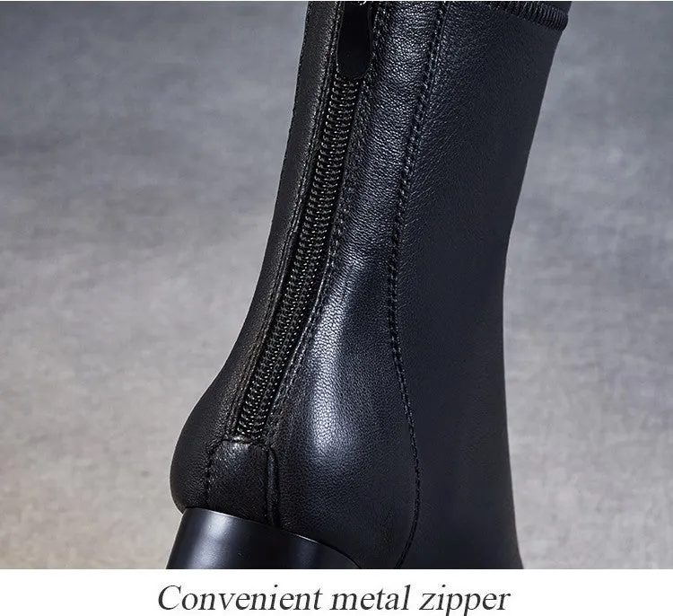 Sheepskin Leather Mid-Calf Boots