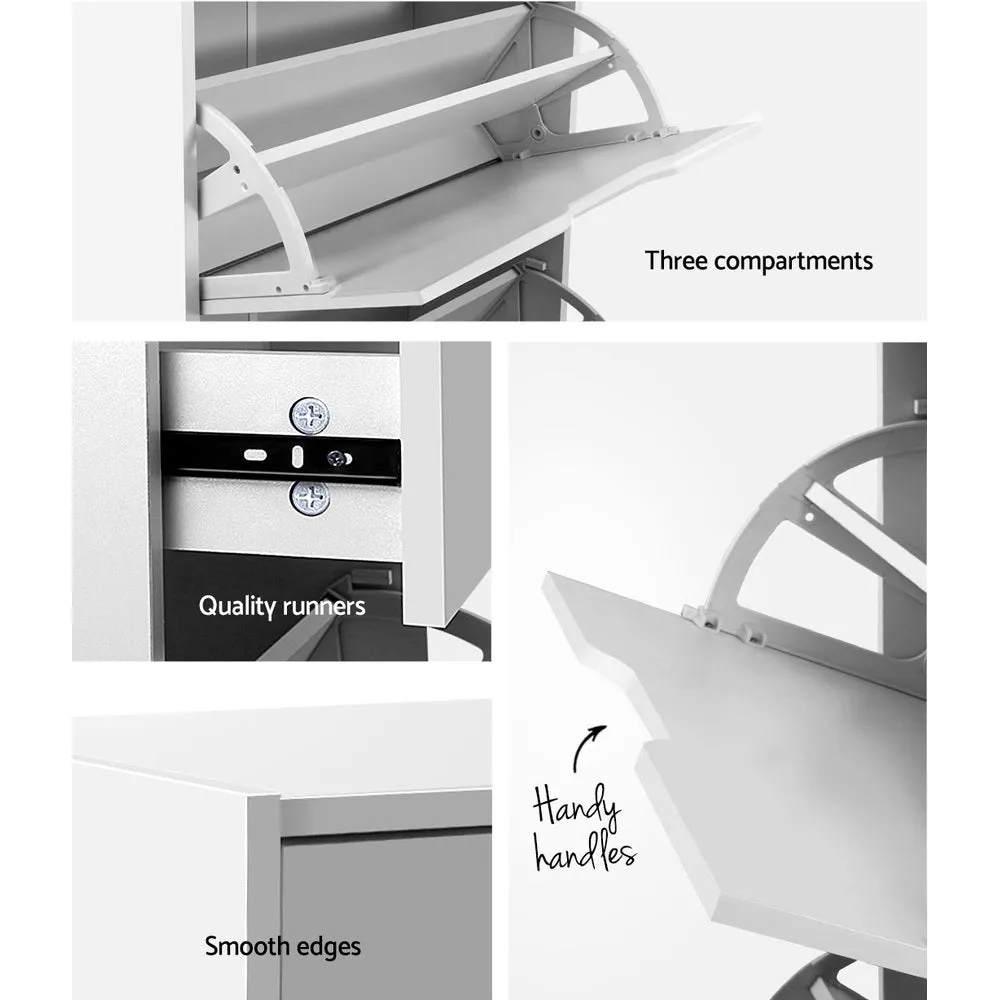 Shoe Cabinet 3-Tier High Gloss Shoes Storage Drawer Rack Shelf - White