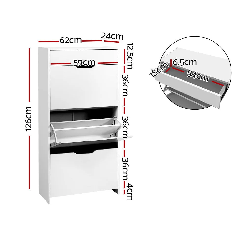 Shoe Cabinet 3-Tier High Gloss Shoes Storage Drawer Rack Shelf - White