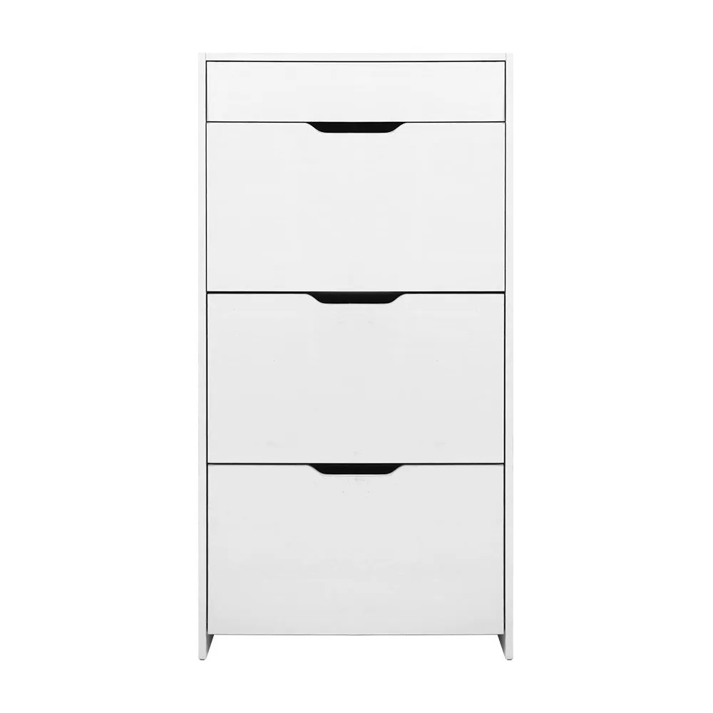 Shoe Cabinet 3-Tier High Gloss Shoes Storage Drawer Rack Shelf - White
