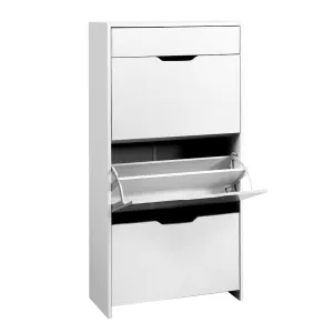 Shoe Cabinet 3-Tier High Gloss Shoes Storage Drawer Rack Shelf - White