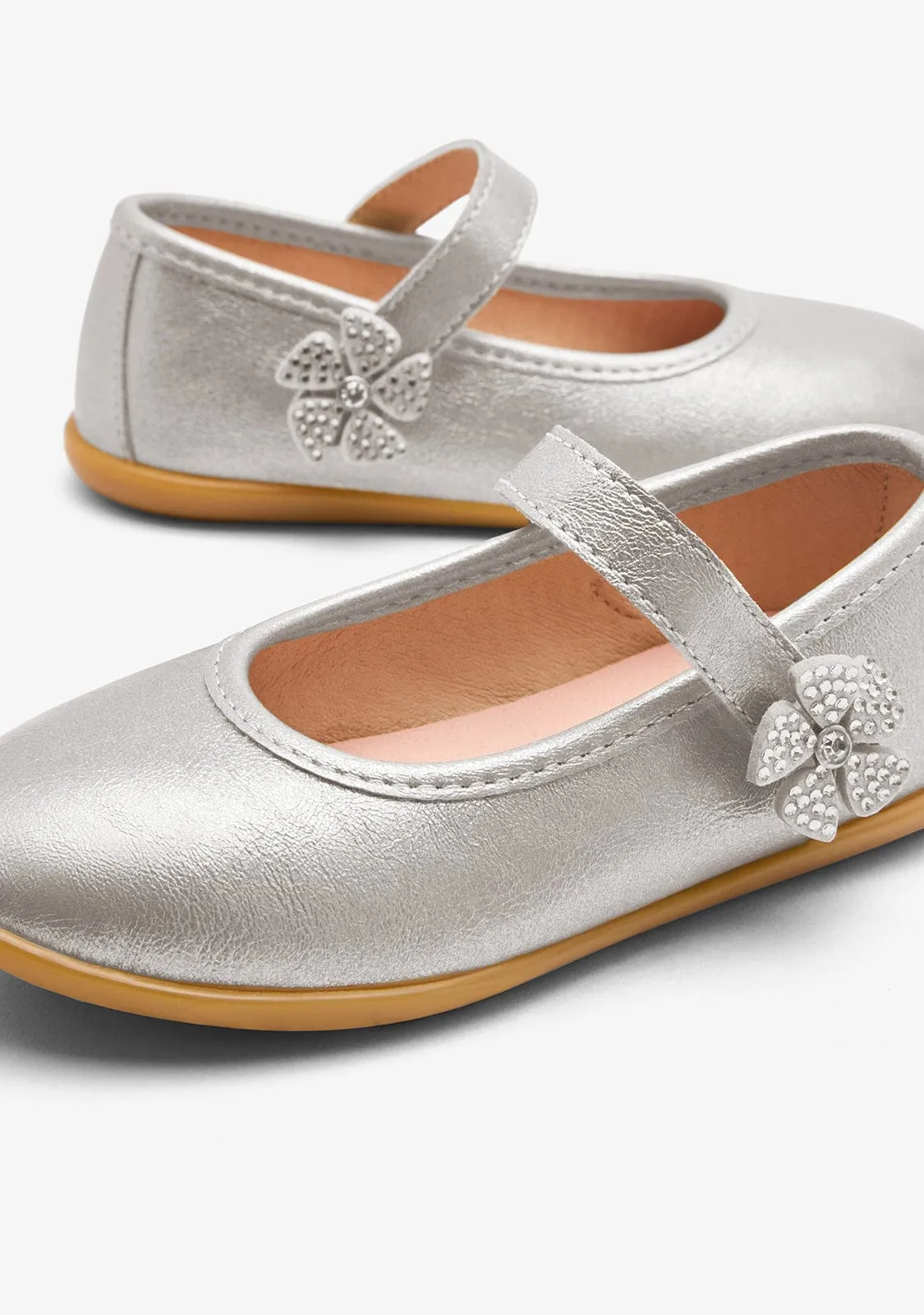 Silver Flower Strip Ballerinas