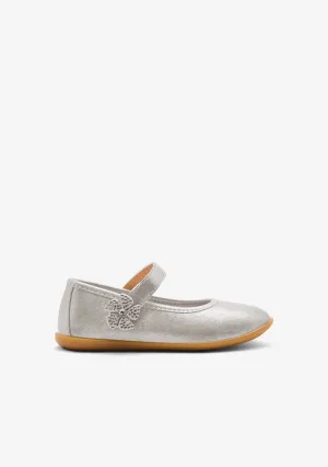 Silver Flower Strip Ballerinas