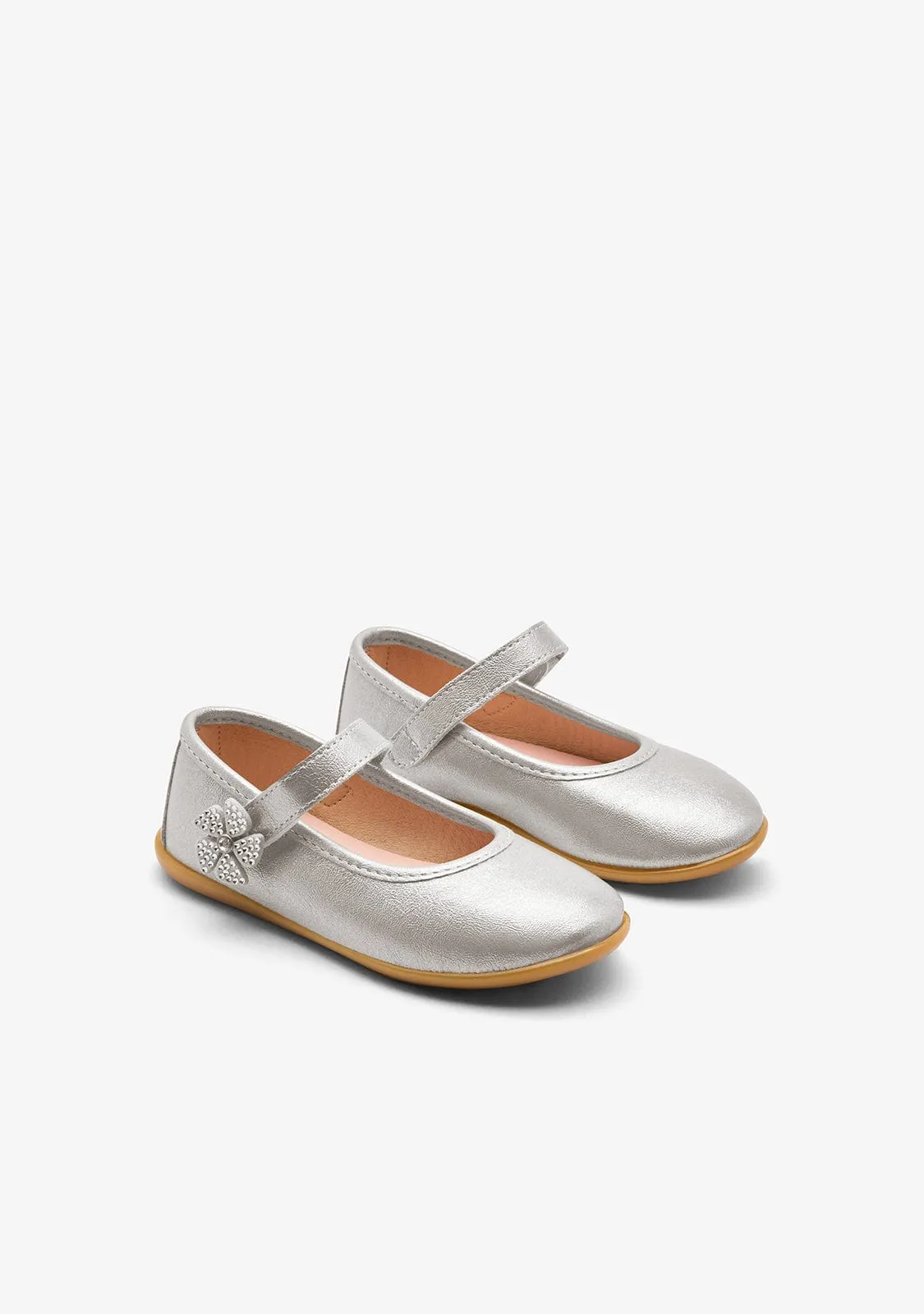 Silver Flower Strip Ballerinas