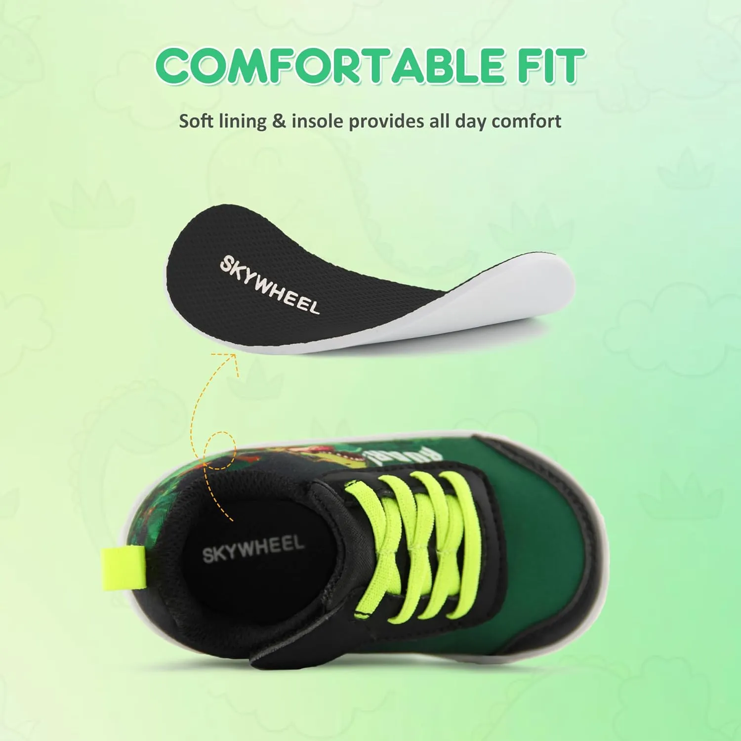 SKYWHEEL Toddler Girls Boys Tennis Shoes Wide Toe Box Barefoot Cartoon Walking Running Sneakers Breathable Slip On Lightweight Shoes for Little Kids