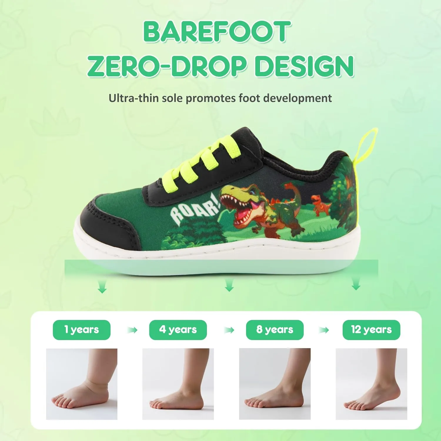 SKYWHEEL Toddler Girls Boys Tennis Shoes Wide Toe Box Barefoot Cartoon Walking Running Sneakers Breathable Slip On Lightweight Shoes for Little Kids