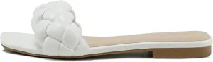 Soda BALL ~ Women Casual Open Square Toe Comfort Fashion puffy Braided Woven Slip on Flat Sandals