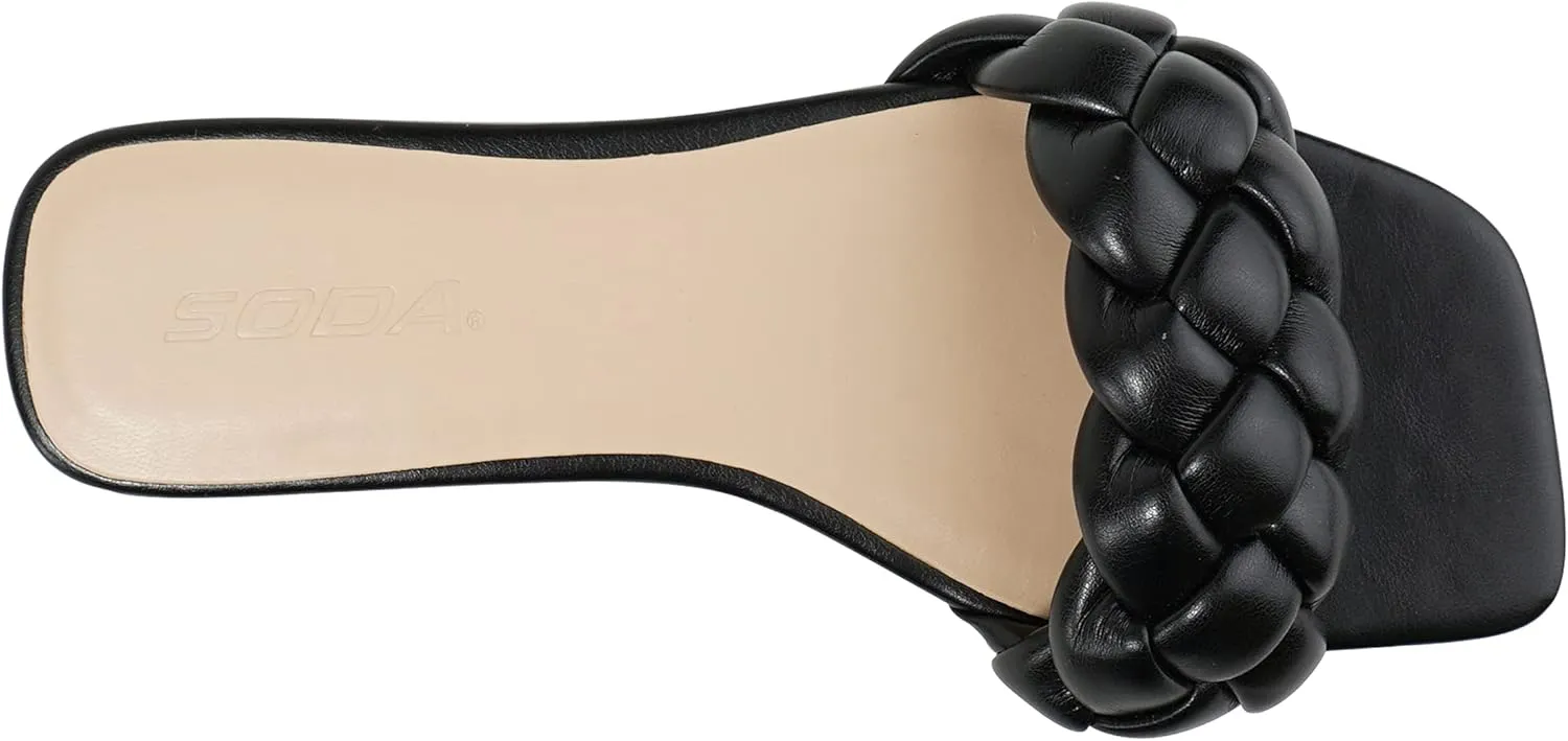 Soda BALL ~ Women Casual Open Square Toe Comfort Fashion puffy Braided Woven Slip on Flat Sandals
