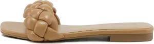Soda BALL ~ Women Casual Open Square Toe Comfort Fashion puffy Braided Woven Slip on Flat Sandals