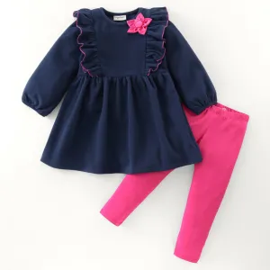 Solid Polar Fleece Frilled Dress Leggings Set
